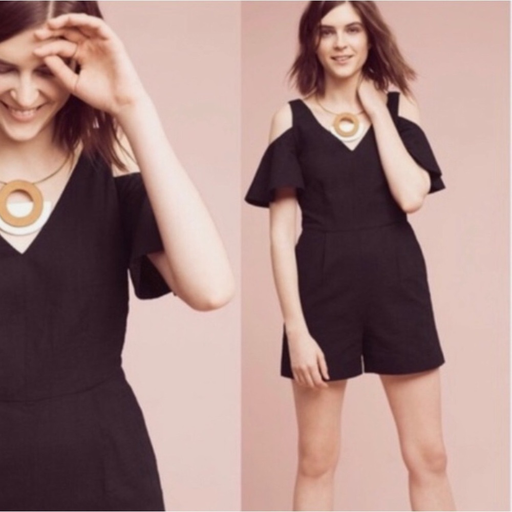 Anthropologie Black Cold Shoulder Romper Elevenses size 2